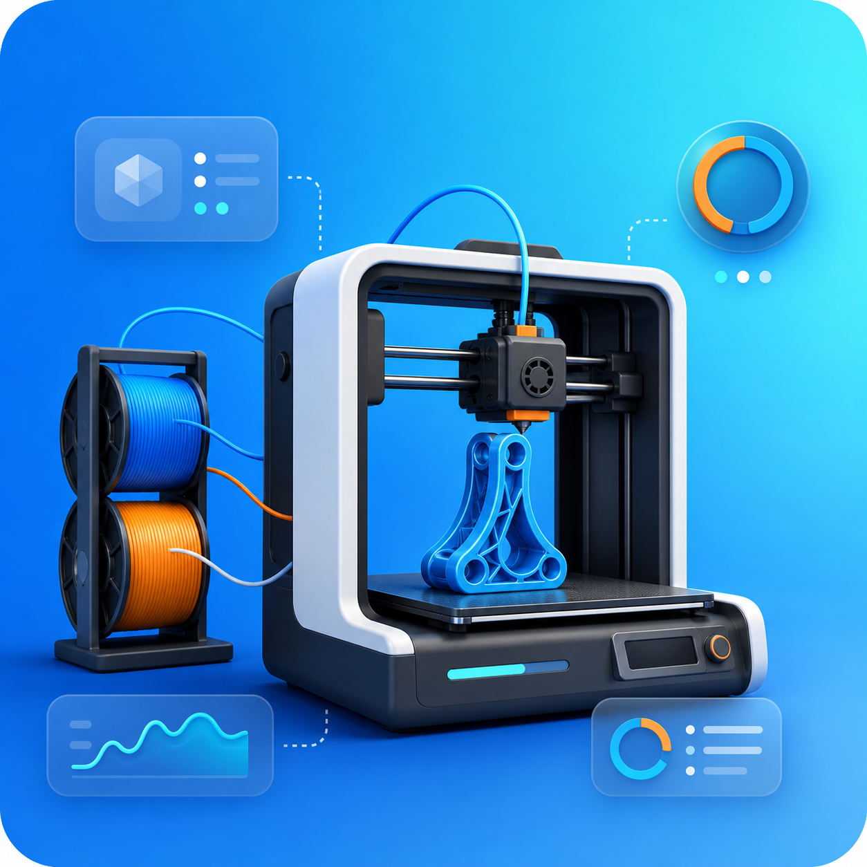 Ilustracion de impresora 3D fabricando una pieza